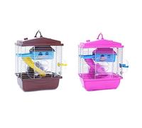 Giwnhvx Lot de 2 cages pour hamster avec fenêtre de toit transparente double couche pour hamster doré, café et rose