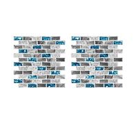 Giwnhvx Lot de 2 carreaux colorés bleus à décoller et à coller - Effet brique 3D - Imperméable - Décoration de cuisine - Papier peint autocollant