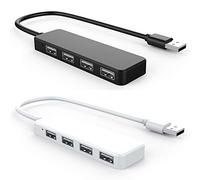 Giwnhvx Lot de 2 concentrateurs USB 2.0 ultra fins à 4 ports Blanc et noir