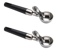 Giwnhvx Lot de 2 cuillères à crème glacée avec déclencheur, cuillères à biscuits en métal, cuillère à glace