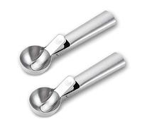 Giwnhvx Lot de 2 cuillères à crème glacée en acier inoxydable avec déclenchement facile Cuillère à fruits, pâte à biscuits et cuillère à pastèque