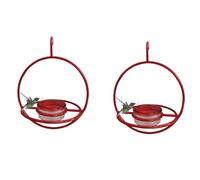 Giwnhvx Lot de 2 mangeoires circulaires à suspendre pour colibris empilables avec cadre en métal, bol en plastique rouge, facile à utiliser