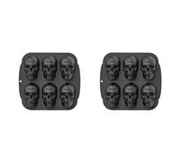 Giwnhvx Lot de 2 moules à gâteau en silicone 3D en forme de tête de mort d'Halloween - 6 cavités - Noir
