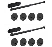 Giwnhvx Lot de 2 porte-serviettes extensibles sans perçage à coller pour salle de bain et cuisine, porte-torchons sur le mur, noir