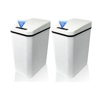 Giwnhvx Lot de 2 poubelles de salle de bain automatiques sans contact avec couvercle en plastique blanc fin et fin avec capteur de mouvement intelligent