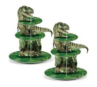 Giwnhvx Lot de 2 supports de légumes à 3 étages pour petits gâteaux, décorations pour fêtes à thème dinosaures, supports pour petits gâteaux comme montré, tour à thème dinosaures pour enfants.