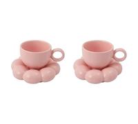 Giwnhvx Lot de 2 tasses à café avec soucoupe, une forme de fleur, mignonne, ensemble de tasses à café avec soucoupe, tasse en céramique avec soucoupe, forme de tournesol, tasses à lait 200 ml, rose