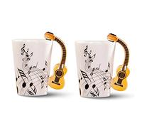 Giwnhvx Lot de 2 tasses fantaisie en céramique avec poignée de guitare pour café, lait, thé, instrument de musique