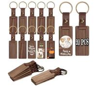 Giwnhvx Lot de 20 porte-clés vierges en bois brut avec sangle en cuir, facile à installer et à utiliser