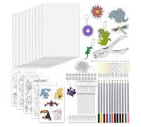 Giwnhvx Lot de 218 pochettes thermorétractables : 15 pochettes, porte-clés, perforatrices et crayons pour travaux manuels - Parfait pour les enfants