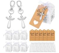 Giwnhvx Lot de 24 porte-clés avec pochette en organza et étiquette de remerciement en forme d'aile d'ange, cadeau de retour d'invités pour fêtes de mariage
