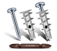 Giwnhvx Lot de 25 ancrages muraux auto-perceuses en zinc pour cloison sèche, ancrage mural creux et kit de vis, vis pour cloison sèche, chevilles murales en métal robuste