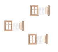 Giwnhvx Lot de 3 cadres miniatures à double fenêtre en bois 6 panneaux et plaque en verre pour maison de poupée