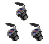 Giwnhvx Lot de 3 chargeurs de voiture à charge rapide 3.0 double USB 12 V, prise en aluminium avec bouton interrupteur et voltmètre numérique rouge, étanche