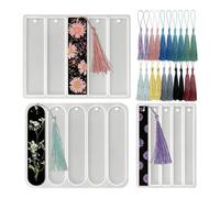 Giwnhvx Lot de 3 moules en silicone brillant pour marque-page - Moule en résine avec pompon - Moule rectangulaire de petite et moyenne taille