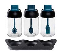 Giwnhvx Lot de 3 pots à épices hermétiques en verre avec couvercle et cuillère, pinceau à huile, plateau, 250 ml, bleu