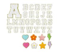 Giwnhvx Lot de 34 lettres de l'alphabet en chenille thermocollantes, lettres scintillantes avec adorables écussons thermocollants, application brodée, installation facile, facile à utiliser