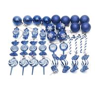 Giwnhvx Lot de 36 boules de Noël pendentifs pour sapin de Noël en forme d'impression, boules de Noël bleu foncé
