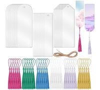 Giwnhvx Lot de 36 marque-pages vierges, 3 formes différentes en acrylique avec 30 pompons colorés, marque-pages transparents pour projets de bricolage, carnet, étiquettes cadeaux