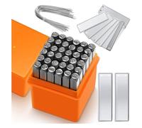 Giwnhvx Lot de 36 tampons métalliques en acier de 3 mm avec 50 étiquettes de plantes en aluminium, kit d'outils pour tampon en acier avec chiffres et lettres