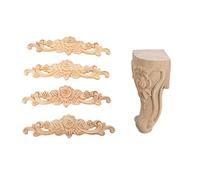 Giwnhvx Lot de 4 appliques en bois d'hévéa sculpté de 20 x 5 cm en forme de rose non peinte et 4 pieds de meubles en bois sculpté de 10 x 6 cm