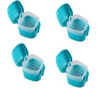 Giwnhvx Lot de 4 boîtes de rangement pour prothèses dentaires avec passoire, boîte de bain pour prothèses dentaires, boîte de rangement pour fausses dents avec panier et support en filet