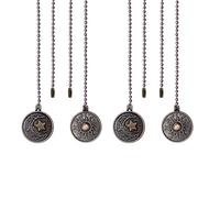 Giwnhvx Lot de 4 chaînes de traction pour ventilateur de plafond - Motif soleil et lune - Rallonge en cuivre avec perles - Avec ornement