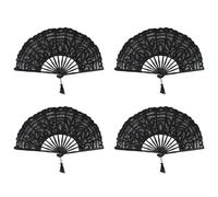 Giwnhvx Lot de 4 éventails pliants faits à la main en dentelle de coton pour décoration de mariage (noir)
