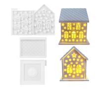 Giwnhvx Lot de 4 moules en silicone pour boîtier 3D pour résine, béton, maison en forme, bougeoir, moule, décoration en forme de maison, ornements