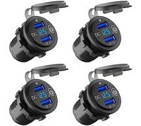 Giwnhvx Lot de 4 prises USB 12 V, charge rapide 3.0 double chargeur de voiture avec interrupteur de contact et voltmètre pour moto 12 V/24 V