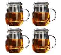 Giwnhvx Lot de 4 tasses à thé de 550 ml avec couvercle filtrant, tasses à café, tasses à thé, tasses à bière, tasse de bureau, tasse en verre transparent