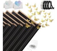 Giwnhvx Lot de 40 feuilles de papier cadeau pour fleurs avec 4 rouleaux de rubans pour fleurs, 20 cartes, 36 papillons dorés 3D, noirs