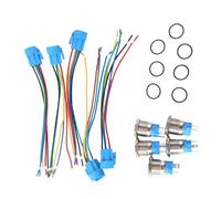 Giwnhvx Lot de 5 boutons poussoirs en métal 12 V 19 mm avec symbole d'alimentation étanche LED auto-verrouillage réinitialisation avec connecteur