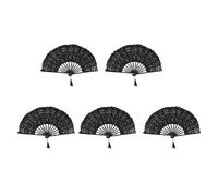 Giwnhvx Lot de 5 éventails pliants faits à la main en dentelle de coton pour décoration de fête de mariage (noir)