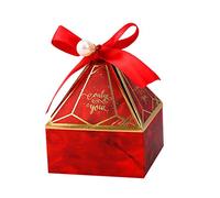 Giwnhvx Lot de 50 boîtes à bonbons en forme de tour de pierres précieuses pour mariage, anniversaire, fête, cadeau, avec rubans décoratifs, rouge