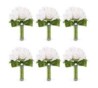 Giwnhvx Lot de 6 bouquets de mariage pour demoiselle d'honneur - Bouquet de roses artificielles - Ruban vert