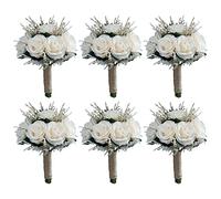 Giwnhvx Lot de 6 bouquets de mariée pour mariage, bouquet de fleurs artificielles de roses, demoiselle d'honneur de la mariée