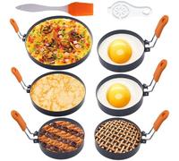 Giwnhvx Lot de 6 grands anneaux anti-adhésifs pour œufs à frire des œufs, pour façonner des muffins avec brosse à huile
