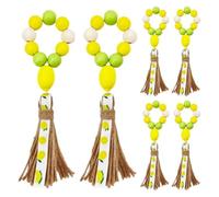 Giwnhvx Lot de 6 porte-serviettes avec perles en bois de citrons, porte-serviettes Boho Farmhouse faits à la main avec perles jaunes, boucles pour serviettes