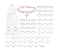 Giwnhvx Lot de 60 cadeaux de baptême pour 30 bracelets en perles roses avec crucifix et 30 sacs en organza extensibles