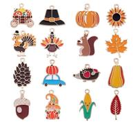 Giwnhvx Lot de 64 breloques d'automne en alliage émaillé pour Thanksgiving, récolte d'automne, tournesol, dinde, citrouille