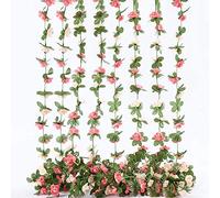 Giwnhvx Lot de 8 fleurs de vis roses artificielles avec feuilles, guirlande de fleurs suspendues roses pour décorations murales artisanales pour fêtes de mariage