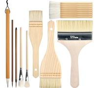 Giwnhvx Lot de 9 pinceaux de poterie à manche long en bois de différentes formes, adaptés pour la poterie