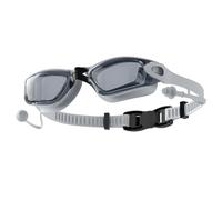 Giwnhvx Lunettes de natation grises avec bouchons d'oreilles intégrés, imperméables et anti-buée pour homme et femme (lumière plate)