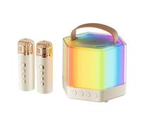 Giwnhvx Machine à karaoké, haut-parleur de karaoké portable Bluetooth avec basses avec lumières éblouissantes pour adultes et enfants, microphones faciles à utiliser, blanc
