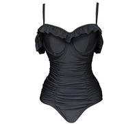 Giwnhvx Maillot de bain une pièce pour femme - Col en V - Épaules dénudées - Volants - Style vintage - Taille 5XL