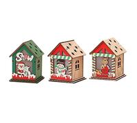 Giwnhvx Maison de Noël en Bois pour Bureau, Décoration de Table, Décoration de Bureau, Ornements de Noël, Maison en Bois Clair LED 8 X 8 X 10,3 cm
