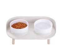 Giwnhvx Mangeoire anti-chocs pour animal domestique - Double gamelle - Pour chat et chien - Protection cervicale - Blanc crème