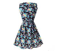 Giwnhvx Mini Robe Décontractée Imprimé Fleur O-Cou Manches de Dame-Fleur Noir Grande Asiatique XL/US L