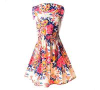 Giwnhvx Mini Robe Décontractée Imprimé Fleur O-Cou Manches de Dame-Fleur Rose Asiatique S/US XS